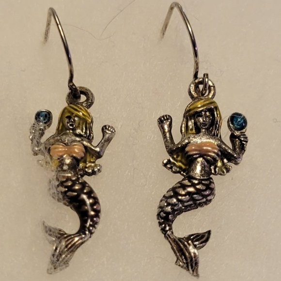Belk cute colorful mermaid hypoallergenic silver hook earrings. - Picture 1 of 4